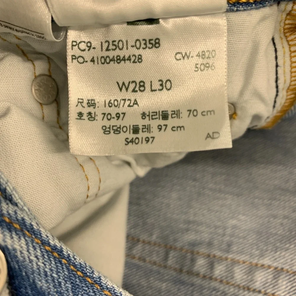 Levis Jeans 28x28 Blue Pants 501 Button Fly Straight Distressed Denim Tag 28x30‎